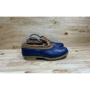 LL Bean Womens Low Duck Boots Leather Rubber Moccasin Navy Blue Size 8 M
